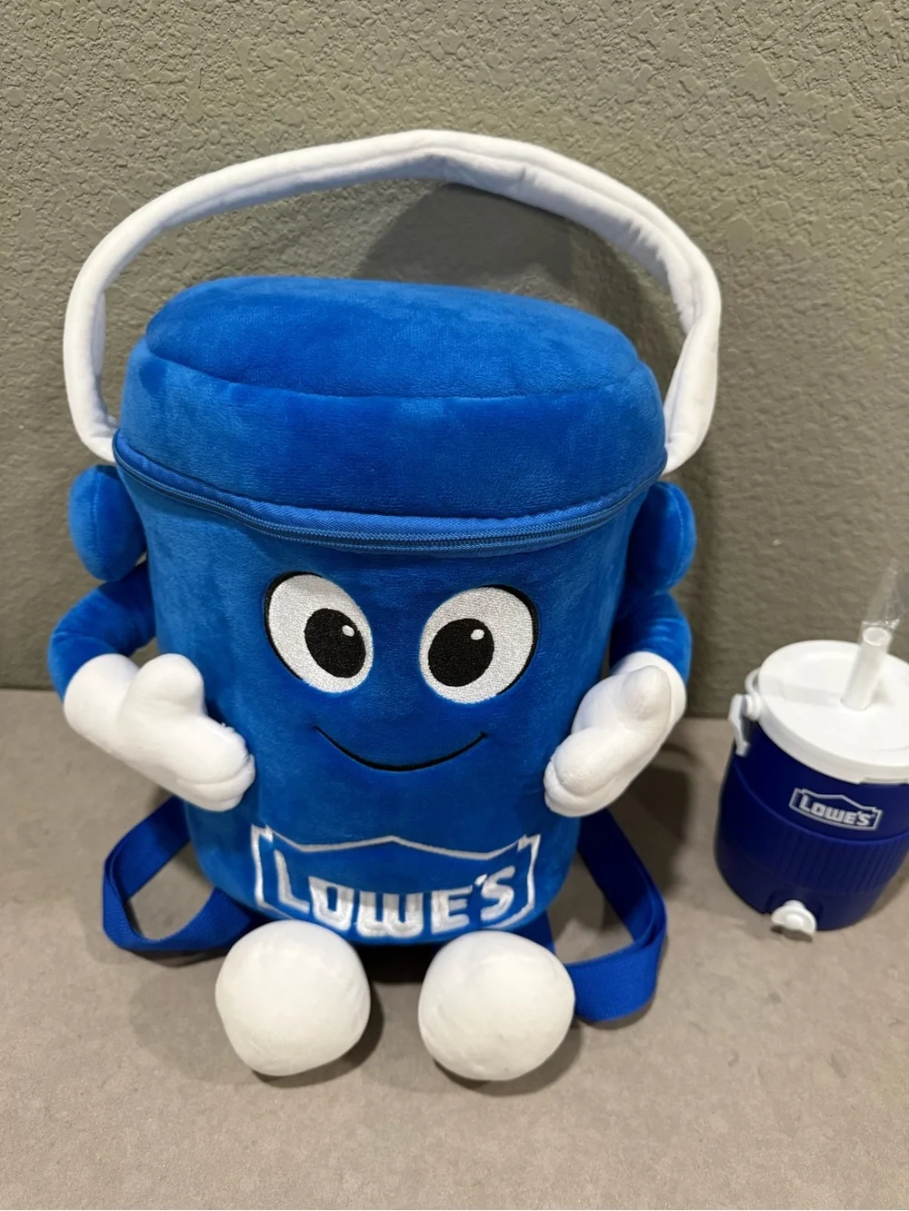 Lowe’s Big Blue Plush Backpack & Mini Bucket Cup Set Blue Bucket Mascot